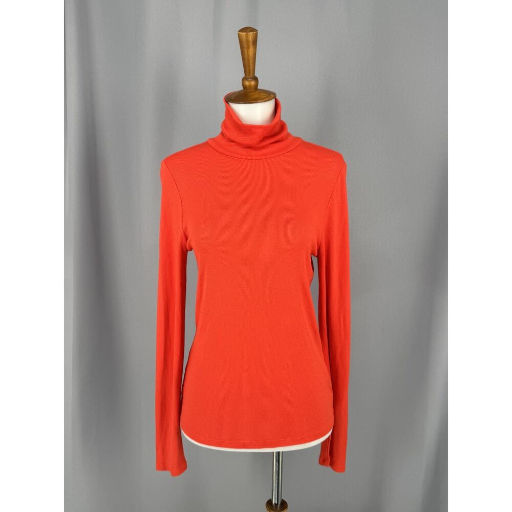 Marine Layer Shirt Womens Medium Orange Tencel Turtleneck Long Sleeve Ribbed